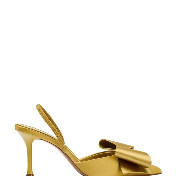 ZARA SATIN-EFFECT SLINGBACK HEELS - Mustard - Picture 4 of 5